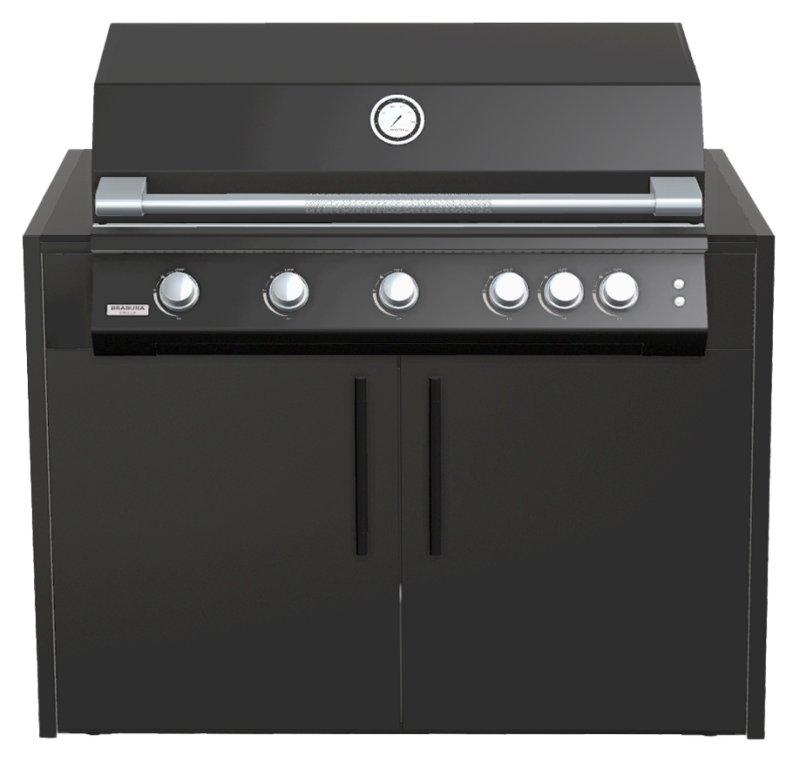 Brabura Outdoor Küche - KC 120 Grillschrank - Anthracite Grey / Nero Zimbabwe - inkl. Brabura Einbaugrill Fusion 500 RM - 5-Brenner, Schwarz