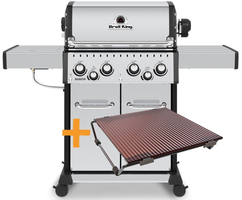 Broil King Baron S490 IR Gasgrill inkl. Drehspieß + Infrarot-Seitenbrenner - inkl. Blazinglas