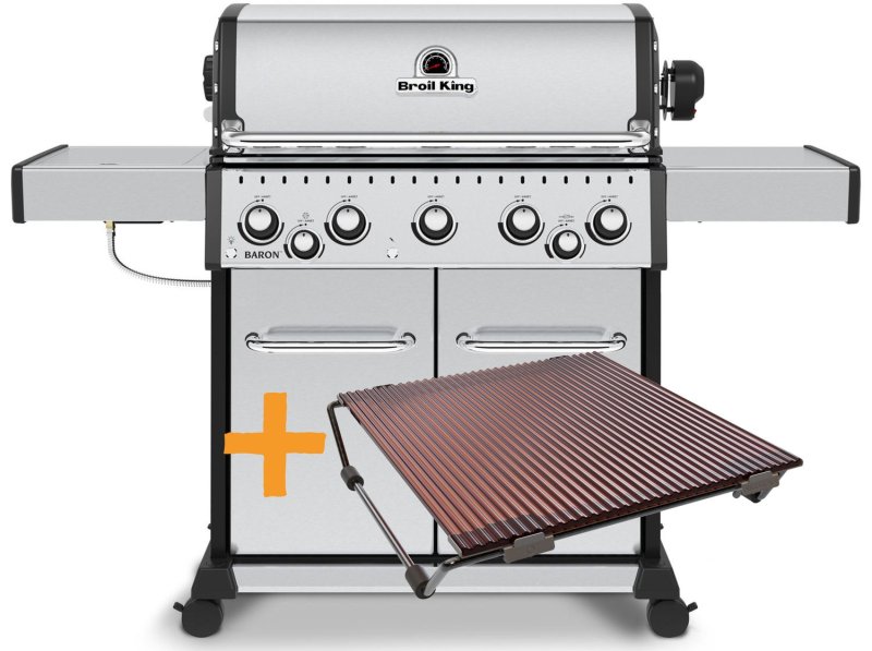 Broil King Baron S590 IR Gasgrill inkl. Drehspieß + Infrarot-Seitenbrenner - inkl. Blazinglas