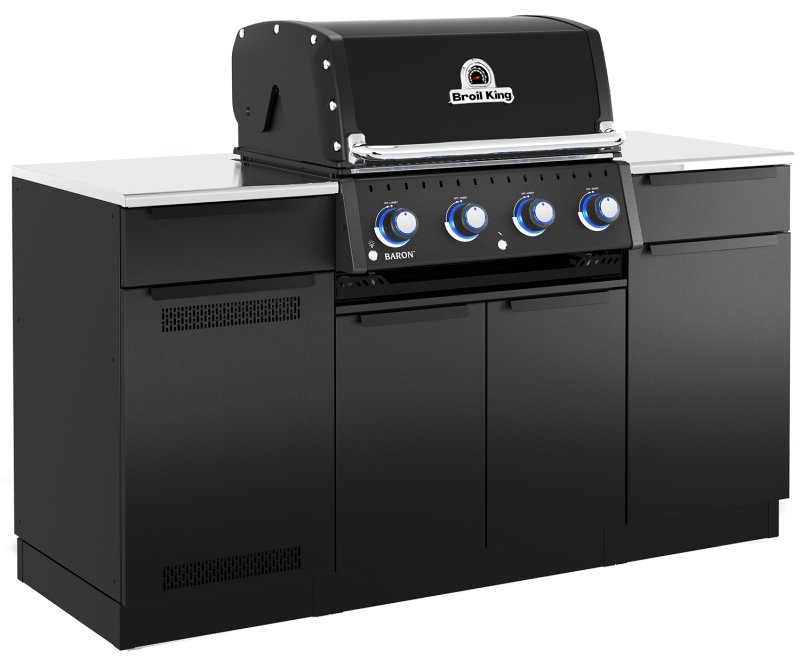 Broil King Outdoor Küche Baron 420 Shadow MOK - Komplettset inkl. Gasflaschenschrank und Aufbewahrungsschrank