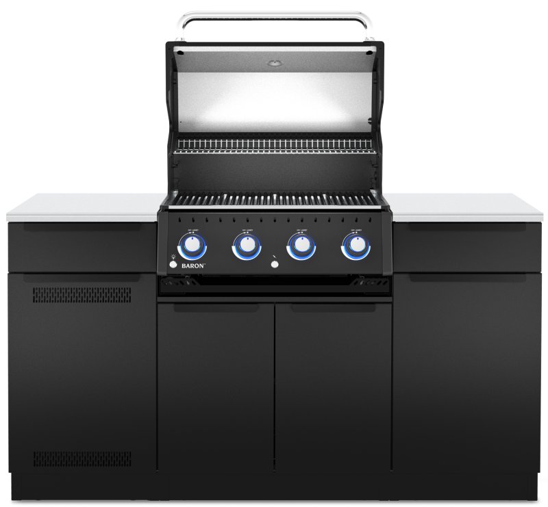 Broil King Outdoor Küche Baron 420 Shadow MOK - Komplettset inkl. Gasflaschenschrank und Aufbewahrungsschrank