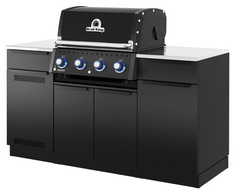 Broil King Outdoor Küche Baron 420 Shadow MOK - Komplettset inkl. Gasflaschenschrank und Aufbewahrungsschrank