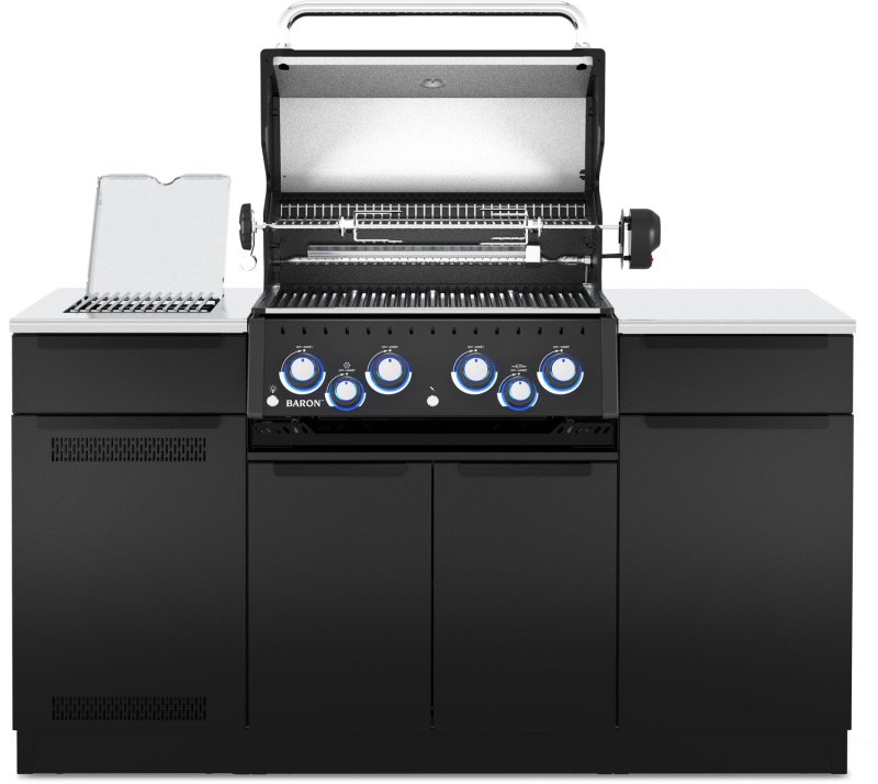 Broil King Outdoor Küche Baron 490 IR Shadow MOK - Komplettset inkl. IR-Seitenbrenner mit Gasflaschenschrank und Aufbewahrungsschrank