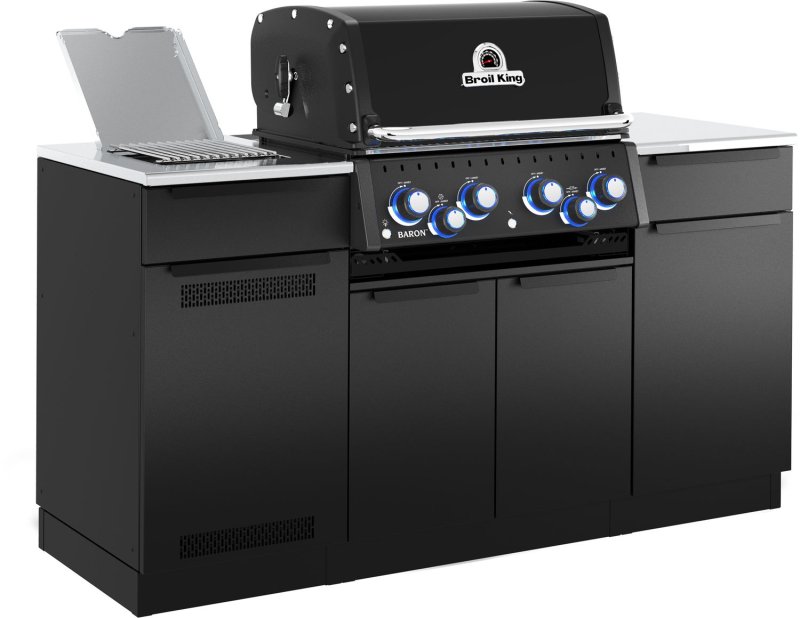 Broil King Outdoor Küche Baron 490 IR Shadow MOK - Komplettset inkl. IR-Seitenbrenner mit Gasflaschenschrank und Aufbewahrungsschrank