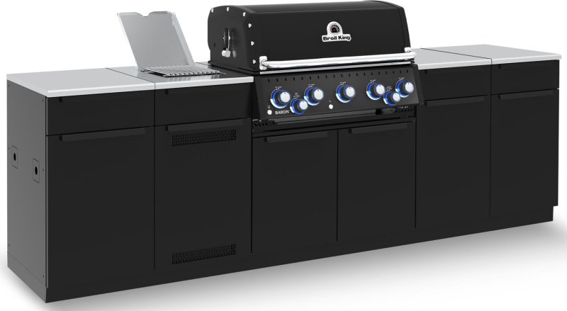 Broil King Outdoor Küche Baron 590 IR Shadow MOK XL - Komplettset inkl. IR-Seitenbrenner mit Gasflaschenschrank und 3 Aufbewahrungsschränke