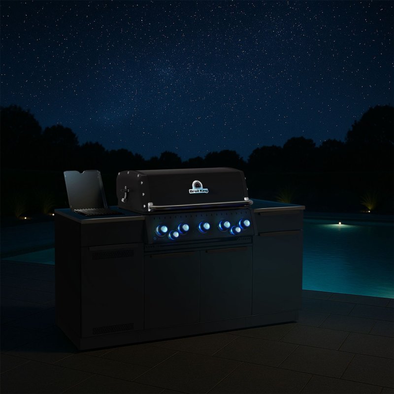 Broil King Outdoor Küche Baron 590 IR Shadow MOK - Komplettset inkl. IR-Seitenbrenner mit Gasflaschenschrank und Aufbewahrungsschrank