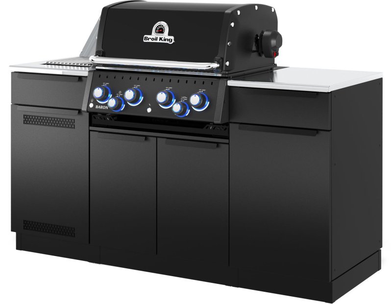 Broil King Outdoor Küche Baron 490 IR Shadow MOK - Komplettset inkl. IR-Seitenbrenner mit Gasflaschenschrank und Aufbewahrungsschrank