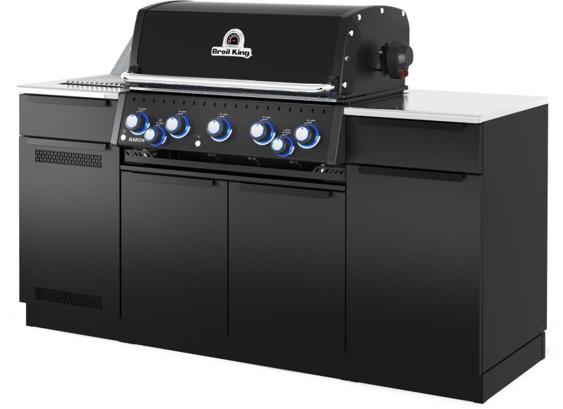 Broil King Outdoor Küche Baron 590 IR Shadow MOK - Komplettset inkl. IR-Seitenbrenner mit Gasflaschenschrank und Aufbewahrungsschrank