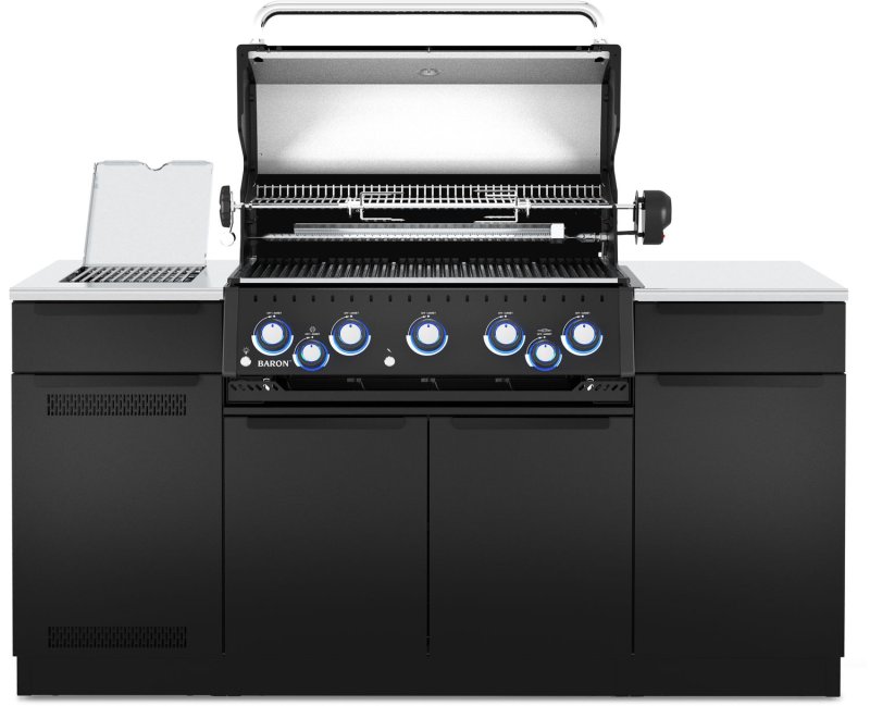 Broil King Outdoor Küche Baron 590 IR Shadow MOK - Komplettset inkl. IR-Seitenbrenner mit Gasflaschenschrank und Aufbewahrungsschrank