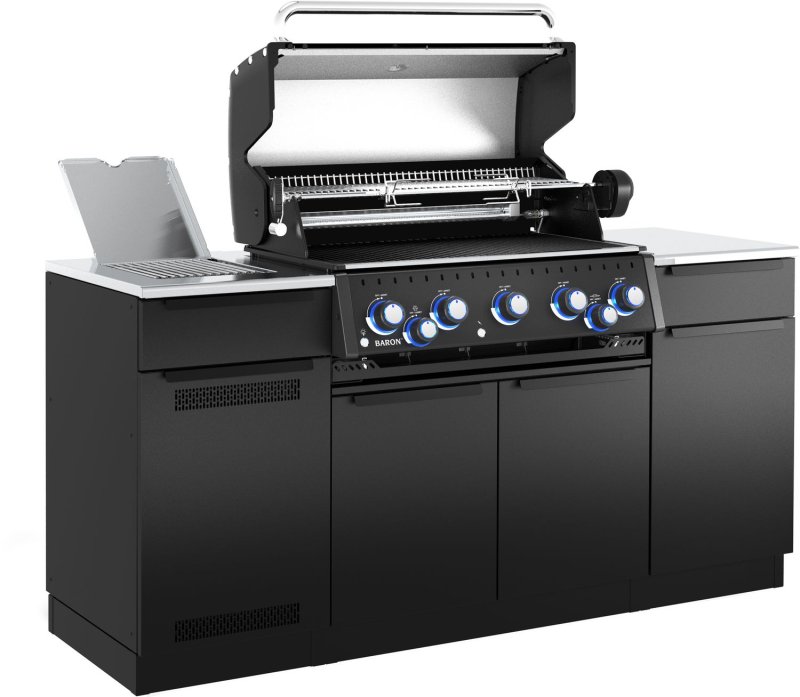 Broil King Outdoor Küche Baron 590 IR Shadow MOK - Komplettset inkl. IR-Seitenbrenner mit Gasflaschenschrank und Aufbewahrungsschrank