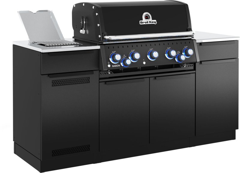 Broil King Outdoor Küche Baron 590 IR Shadow MOK - Komplettset inkl. IR-Seitenbrenner mit Gasflaschenschrank und Aufbewahrungsschrank