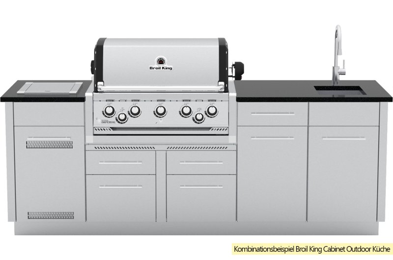 Broil King Outdoor Küche Komplettset mit Imperial S570 PRO Built In Gasgrill mit Drehspieß, Gasflaschenschrank und 3er Schubladenschrank - ohne Arbeitsplatte