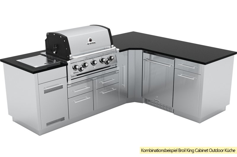 Broil King Outdoor Küche Komplettset mit Imperial S570 PRO Built In Gasgrill mit Drehspieß, Gasflaschenschrank und 3er Schubladenschrank - ohne Arbeitsplatte