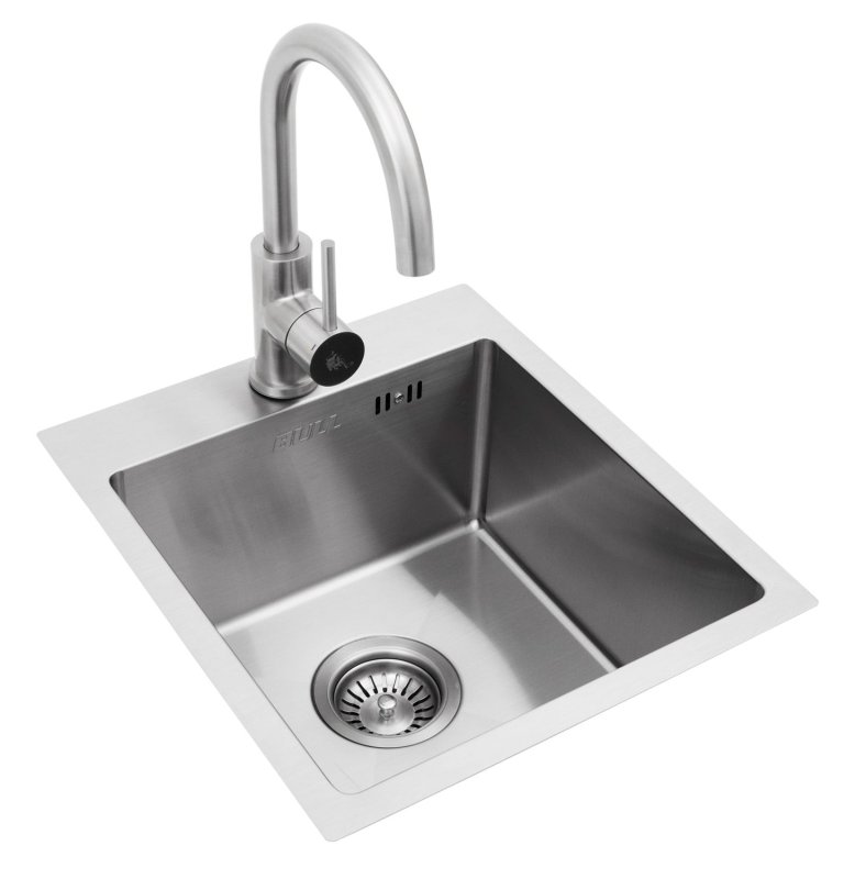 BULL Edelstahl Spülbecken Größe S / 33 x 33 x 20 cm / inkl. Wasserhahn (warm/kalt)