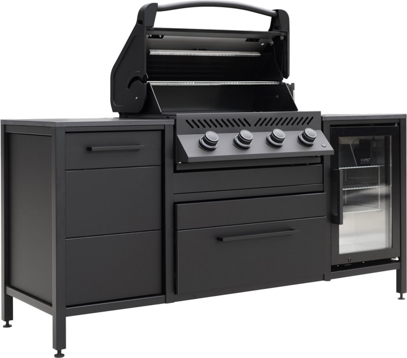 BURN Outdoorkitchen: BURN BBQ Block inkl. Napoleon Prestige 500 Shadow und CASO Design Barbecue Cooler 63 Liter