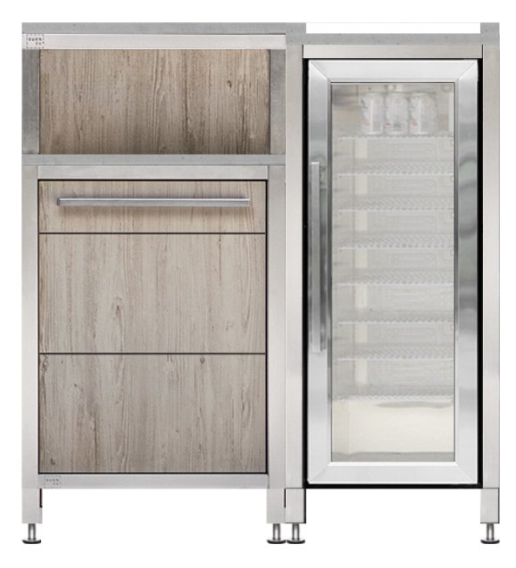 BURN Outdoorkitchen: BURN BBQ Outdoor Küche L-Form XL mit Napoleon Prestige PRO 665, Kühlschrank und XL Theke