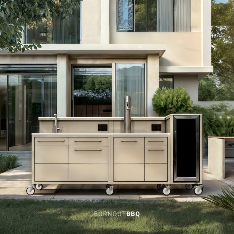 BURN Outdoorkitchen: BURN BBQ Mobile Zapfanlage mit Spüle und Kühlschrank