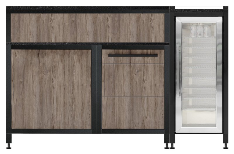BURN Outdoorkitchen: BURN BBQ Outdoor Küche L-Form XL mit Napoleon Prestige PRO 665, Theke und Kühlschrank