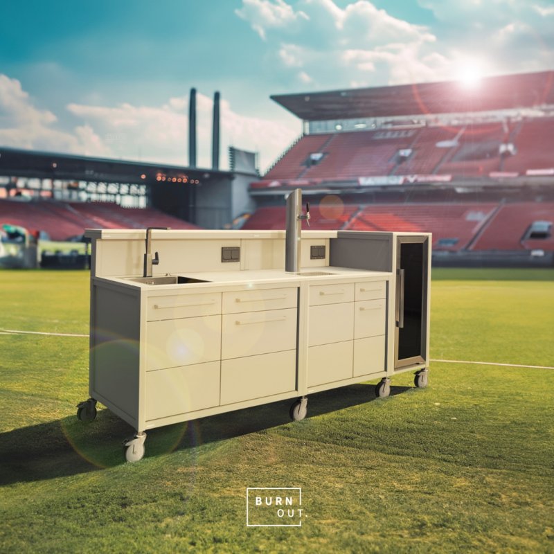BURN Outdoorkitchen: BURN BBQ Mobile Zapfanlage mit Spüle und Kühlschrank