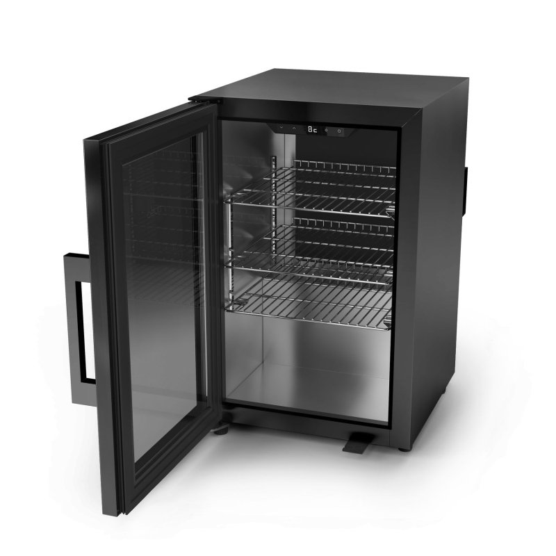CASO BBQ Deluxe L Black Smart - Outdoor-Kühlschrank (63 Liter) mit schwarzem Edelstahlgehäuse, WiFi Control App - Linksanschlag