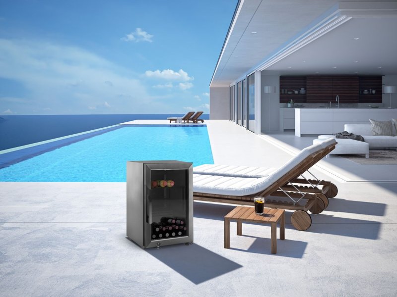 CASO BBQ Deluxe R Black Smart - Outdoor-Kühlschrank (63 Liter) mit schwarzem Edelstahlgehäuse, WiFi Control App - Rechtsanschlag