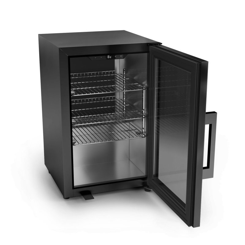 CASO BBQ Deluxe R Black Smart - Outdoor-Kühlschrank (63 Liter) mit schwarzem Edelstahlgehäuse, WiFi Control App - Rechtsanschlag