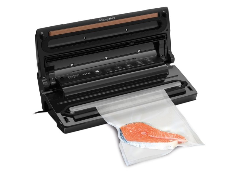 CASO Design VC 330 Vakuumierer - Vollautomatisches Vakuumiersystem mit doppelter Schweißnaht bis 30 cm Breite - inkl. 2 Folienrollen und Vakuumierschlauch