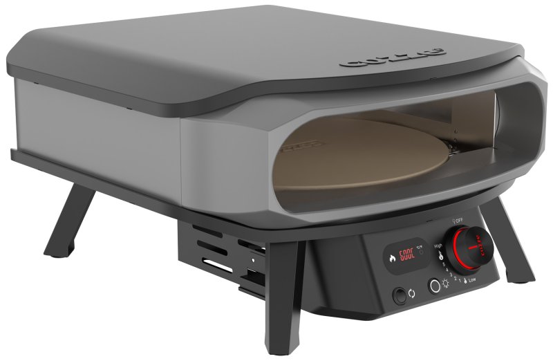 COZZE Pizzaofen Gas PREMIUM 42,5 cm (17") mit drehbarem Pizzastein & Digital-Thermometer - inkl. Hitzeschild + Pizzaschieber