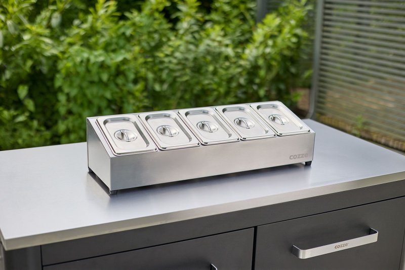 COZZE XL Pizzaofen Zubehör Set: Pizza-Station mit 5 Behältern und Deckeln, Pizzaschieber, Pizzaschneider und Infrarot Thermometer