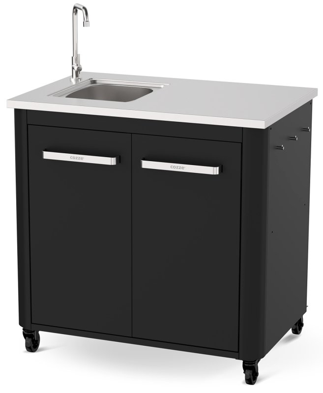 COZZE Outdoor Küche: Spülenschrank 90 cm mit Edelstahl Arbeitsfläche &  Spüle