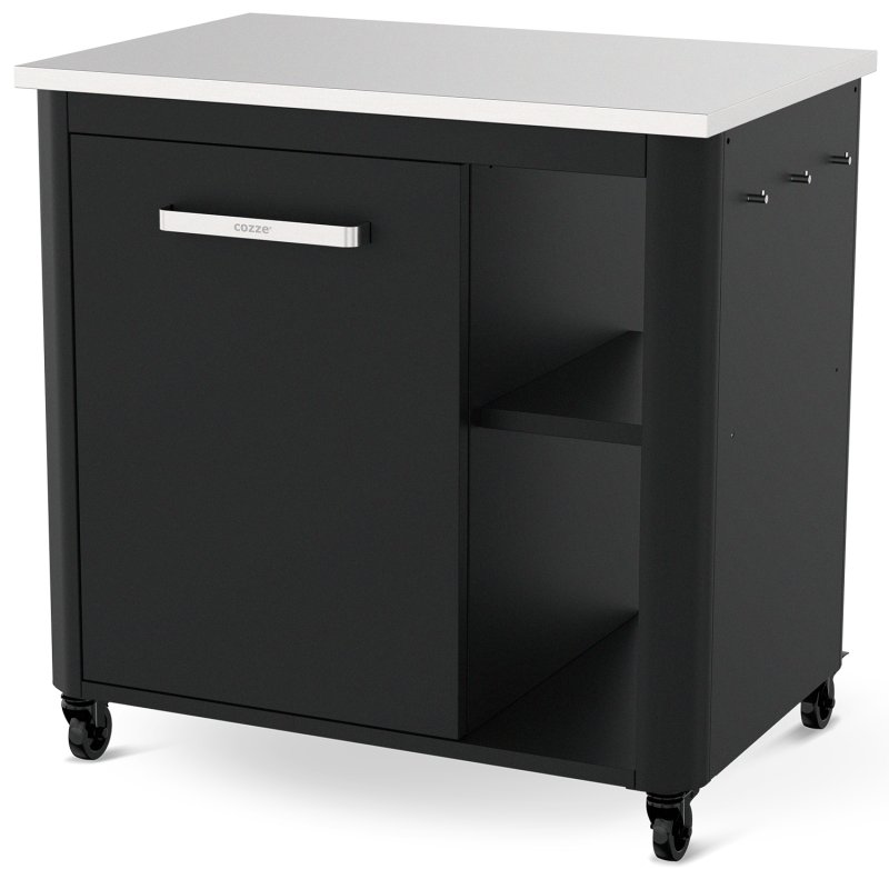 COZZE Pizzastation mit Gas Pizzaofen 42,5 cm (17") mit Thermometer & rotierendem Pizzastein - inkl. Hitzeschild und Schrankmodul 90 cm