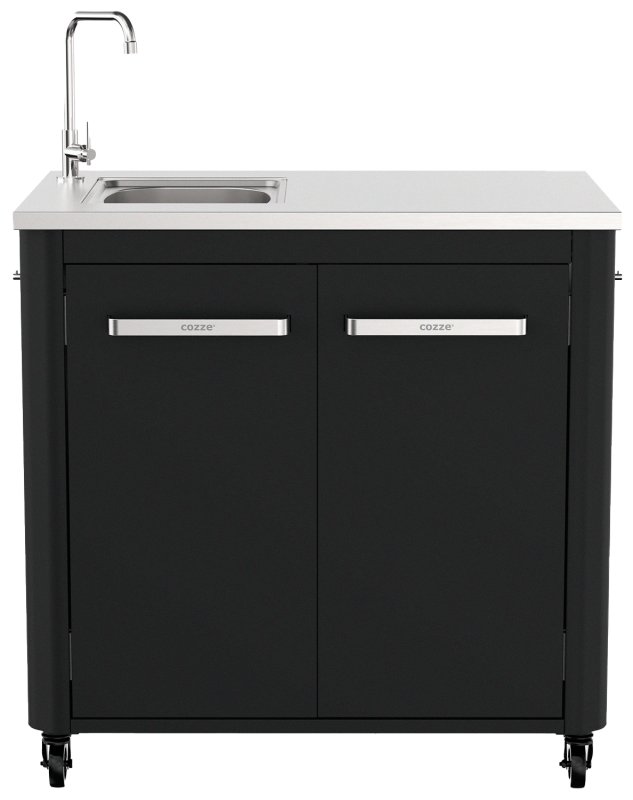 COZZE Outdoorküche: Spülenschrank 90 cm mit Edelstahl Arbeitsfläche &  Spüle