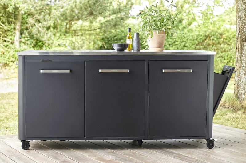 COZZE Outdoor Küche: Schrankmodul 3-türig mit Edelstahl Arbeitsfläche / 180 x 60 x 90 cm