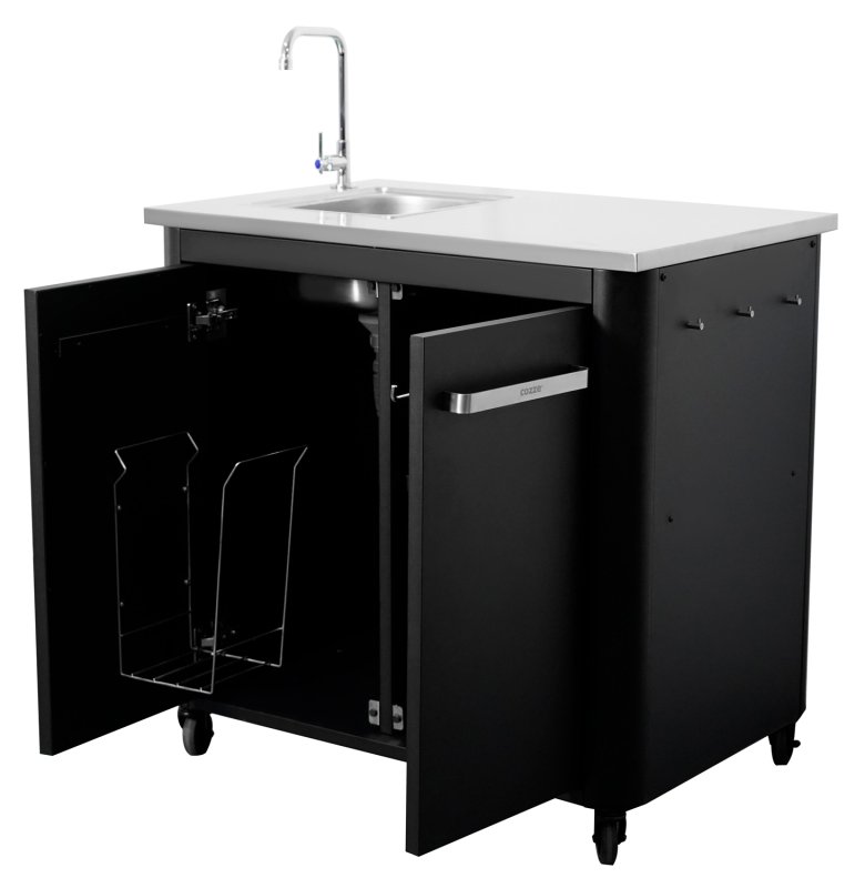 COZZE Outdoor Küche: Spülenschrank 90 cm mit Edelstahl Arbeitsfläche &  Spüle