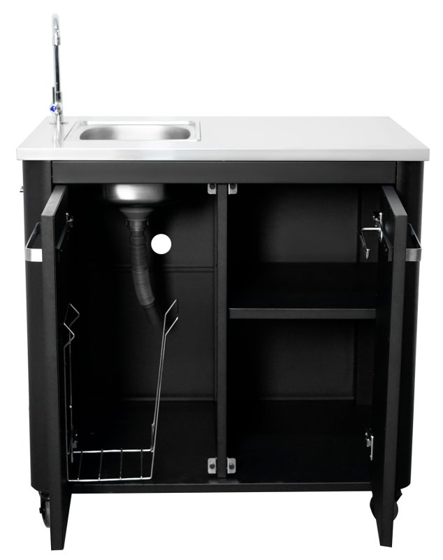 COZZE Outdoor Küche mit Spüle / 300 x 60 x 90 cm - inkl. COZZE E-500 Elektrogrill + Elektro Pizzaofen 42,5 (17") mit rotierendem Pizzastein