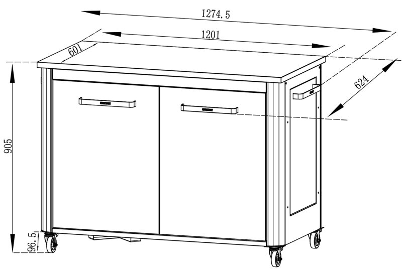 COZZE Outdoor Küche: Schrankmodul 2-türig mit Edelstahl Arbeitsfläche / 120 x 60 x 90 cm