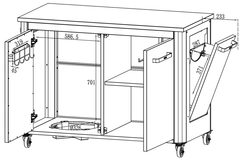 COZZE Outdoor Küche: Schrankmodul 2-türig mit Edelstahl Arbeitsfläche / 120 x 60 x 90 cm