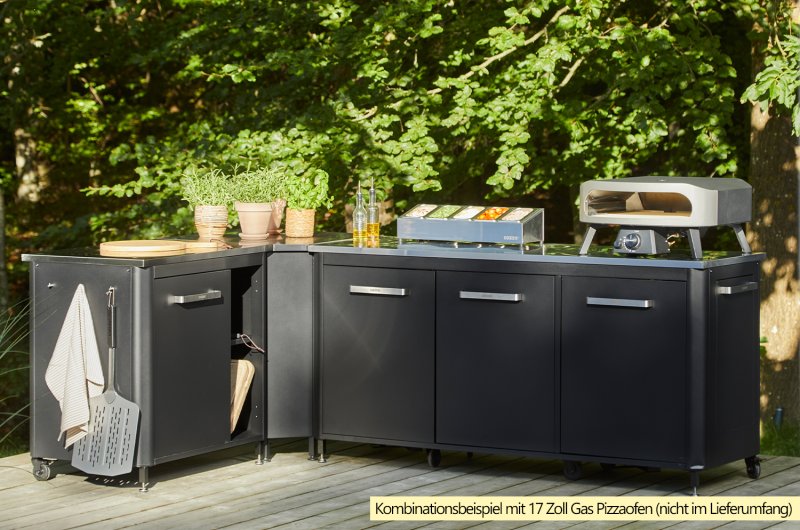 COZZE Outdoor Küche (L-förmig) mit Edelstahl Arbeitsfläche - 160 x 250 cm