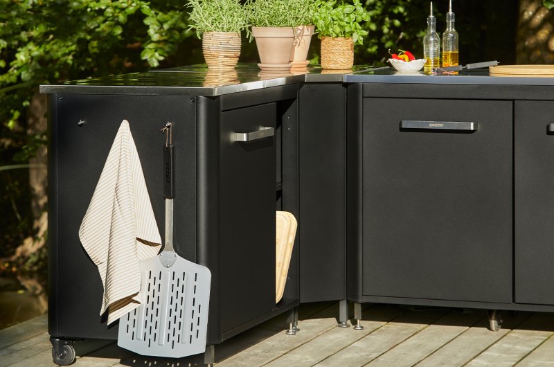 COZZE Outdoor Küche (L-förmig) mit Edelstahl Arbeitsfläche - 160 x 250 cm