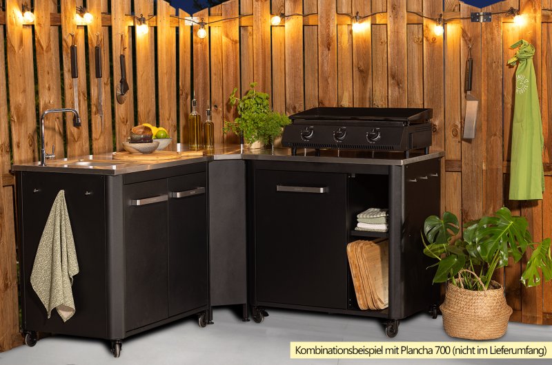 COZZE Outdoor Küche (L-förmig) mit Edelstahl Arbeitsfläche & Spüle - 160 x 160 cm