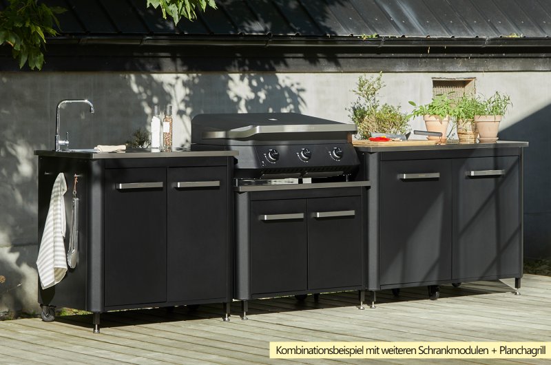 COZZE Outdoor Küche: Spülenschrank 90 cm mit Edelstahl Arbeitsfläche &  Spüle