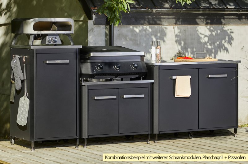COZZE Outdoor Küche: Schrankmodul 1-türig mit Edelstahl Arbeitsfläche / extra hoch 110 cm