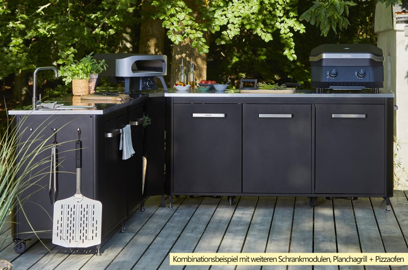 COZZE Outdoor Küche: Schrankmodul 3-türig mit Edelstahl Arbeitsfläche / 180 x 60 x 90 cm