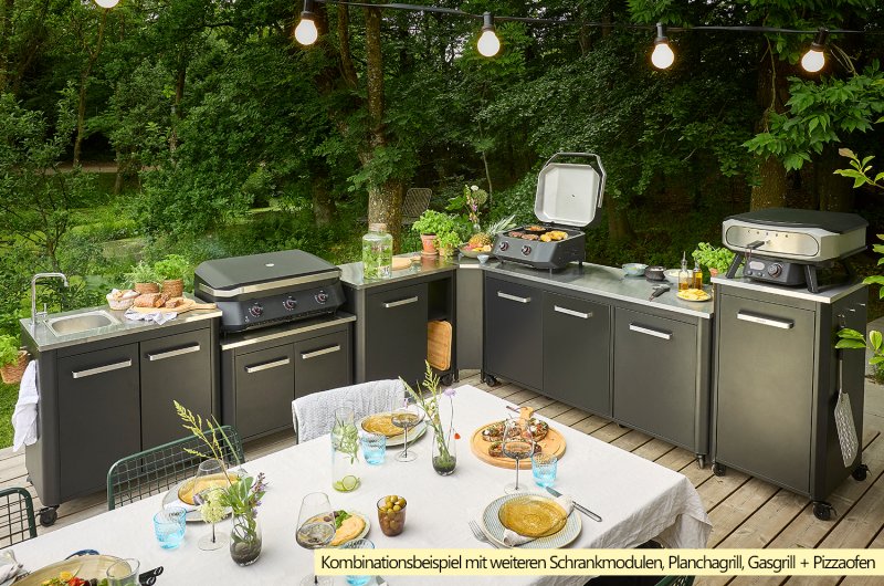 COZZE Outdoor Küche: Schrankmodul 1-türig mit Edelstahl Arbeitsfläche / extra hoch 110 cm