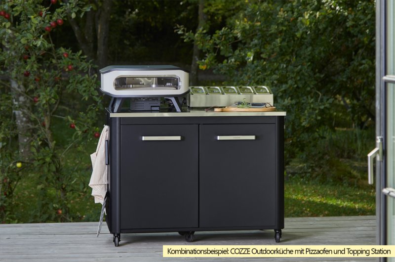 COZZE XL Pizzaofen Zubehör Set: Pizza-Station mit 5 Behältern und Deckeln, Pizzaschieber, Pizzaschneider und Infrarot Thermometer