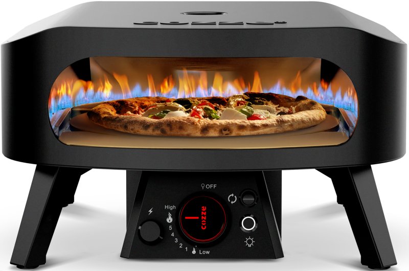 COZZE Pizzaofen Gas CLASSIC Black Edition 34 cm (13") - mit rotierendem Pizzastein - inkl. Hitzeschild