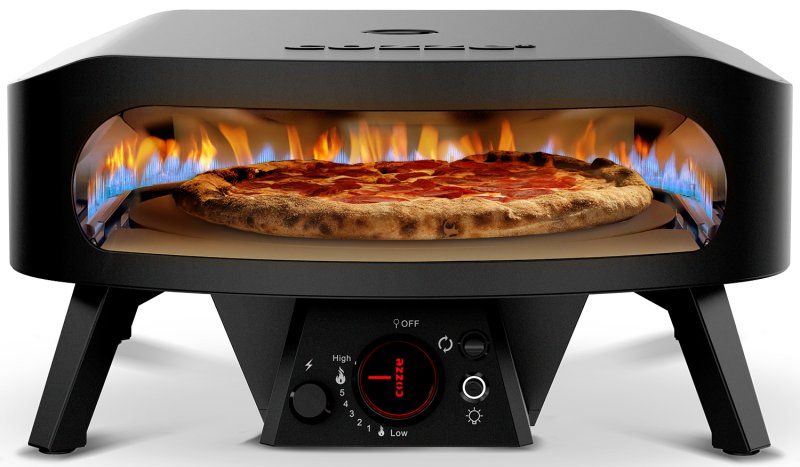COZZE Pizzaofen Gas CLASSIC Black Edition 42,5 cm (17") - mit rotierendem Pizzastein - inkl. Hitzeschild