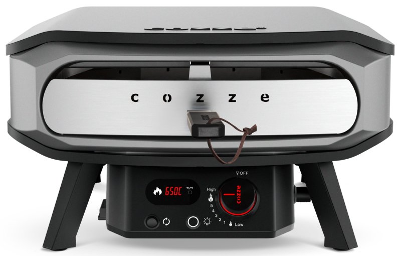 COZZE Pizzaofen Gas PREMIUM 42,5 cm (17") mit drehbarem Pizzastein & Digital-Thermometer - inkl. Hitzeschild
