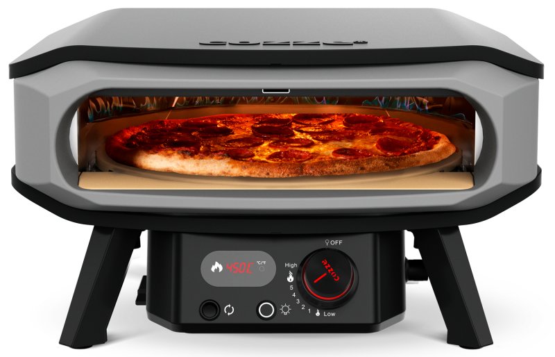 COZZE Pizzaofen Gas PREMIUM 42,5 cm (17") mit drehbarem Pizzastein & Digital-Thermometer - inkl. Hitzeschild