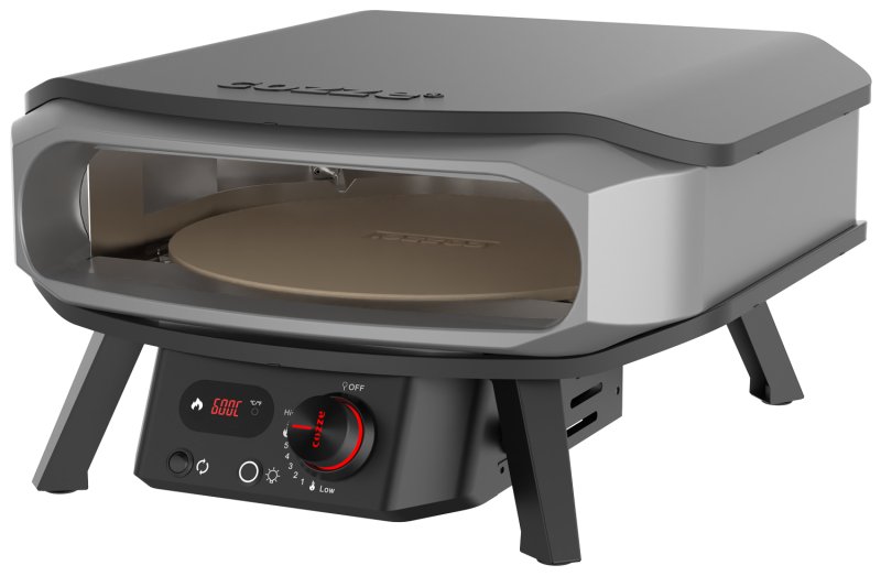 COZZE Pizzaofen Gas PREMIUM 42,5 cm (17") mit drehbarem Pizzastein & Digital-Thermometer - inkl. Hitzeschild